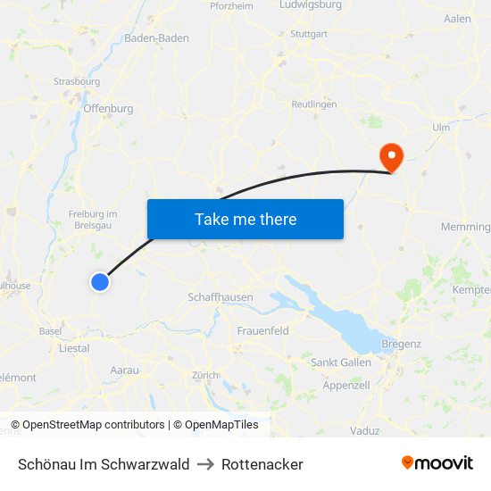 Schönau Im Schwarzwald to Rottenacker map