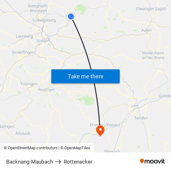 Backnang-Maubach to Rottenacker map