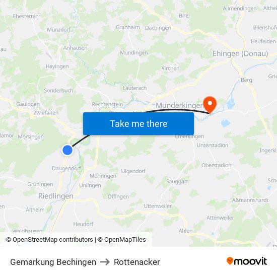 Gemarkung Bechingen to Rottenacker map