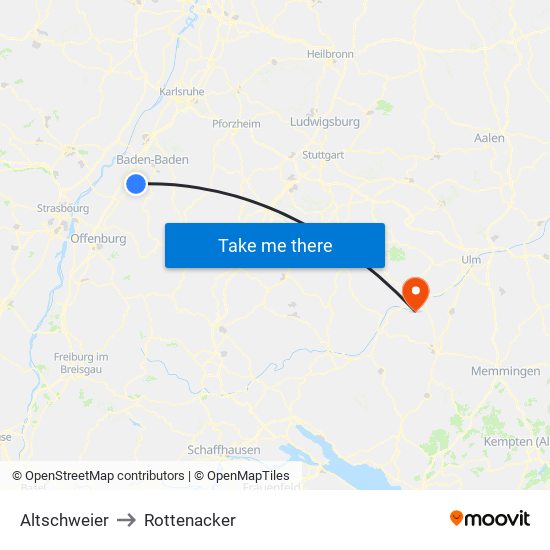 Altschweier to Rottenacker map