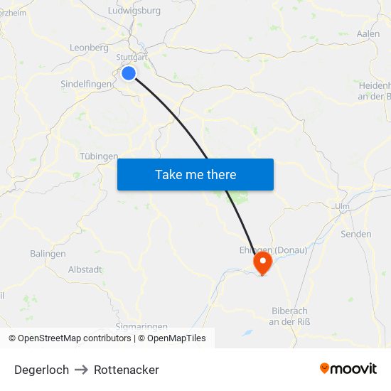 Degerloch to Rottenacker map