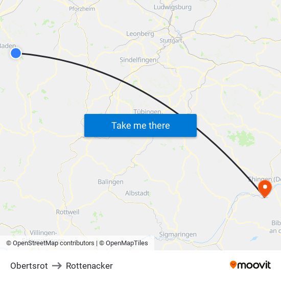 Obertsrot to Rottenacker map