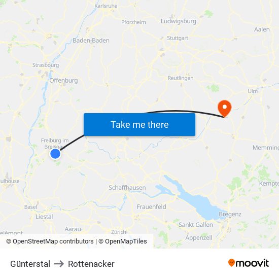 Günterstal to Rottenacker map