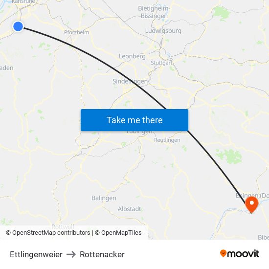 Ettlingenweier to Rottenacker map