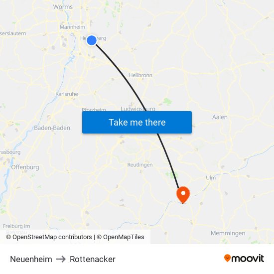 Neuenheim to Rottenacker map