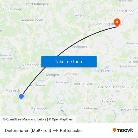 Dietershofen (Meßkirch) to Rottenacker map