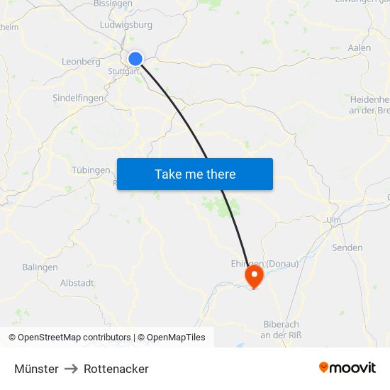 Münster to Rottenacker map