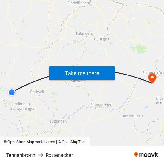 Tennenbronn to Rottenacker map