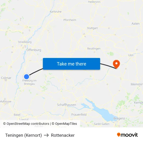 Teningen (Kernort) to Rottenacker map