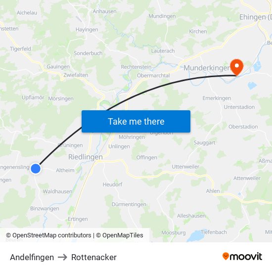 Andelfingen to Rottenacker map