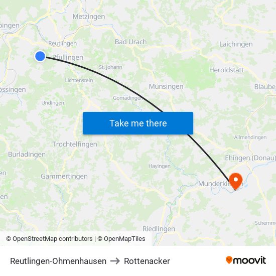 Reutlingen-Ohmenhausen to Rottenacker map