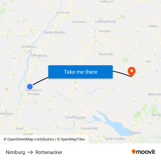 Nimburg to Rottenacker map