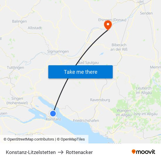 Konstanz-Litzelstetten to Rottenacker map