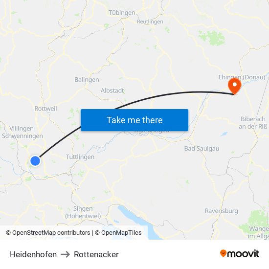 Heidenhofen to Rottenacker map