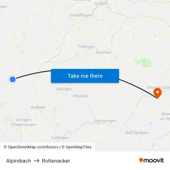 Alpirsbach to Rottenacker map