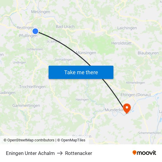 Eningen Unter Achalm to Rottenacker map