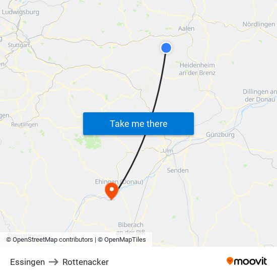 Essingen to Rottenacker map