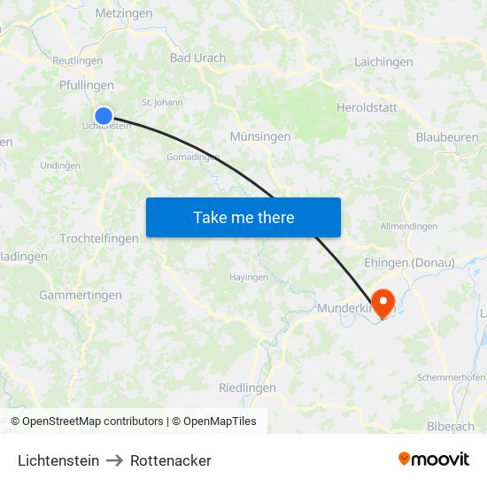 Lichtenstein to Rottenacker map