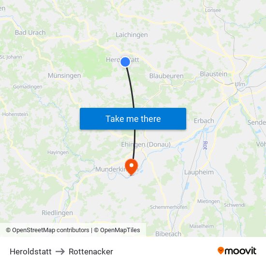 Heroldstatt to Rottenacker map