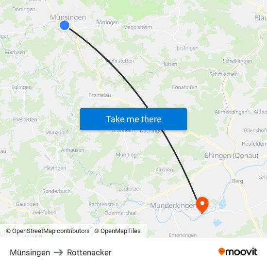 Münsingen to Rottenacker map