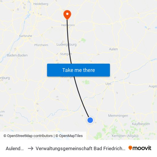 Aulendorf to Verwaltungsgemeinschaft Bad Friedrichshall map