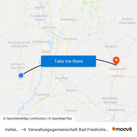 Insheim to Verwaltungsgemeinschaft Bad Friedrichshall map