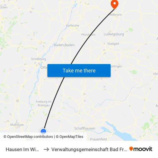 Hausen Im Wiesental to Verwaltungsgemeinschaft Bad Friedrichshall map