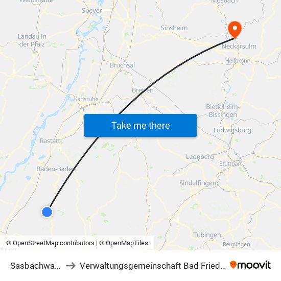 Sasbachwalden to Verwaltungsgemeinschaft Bad Friedrichshall map
