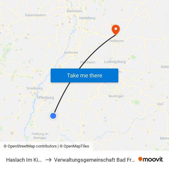 Haslach Im Kinzigtal to Verwaltungsgemeinschaft Bad Friedrichshall map