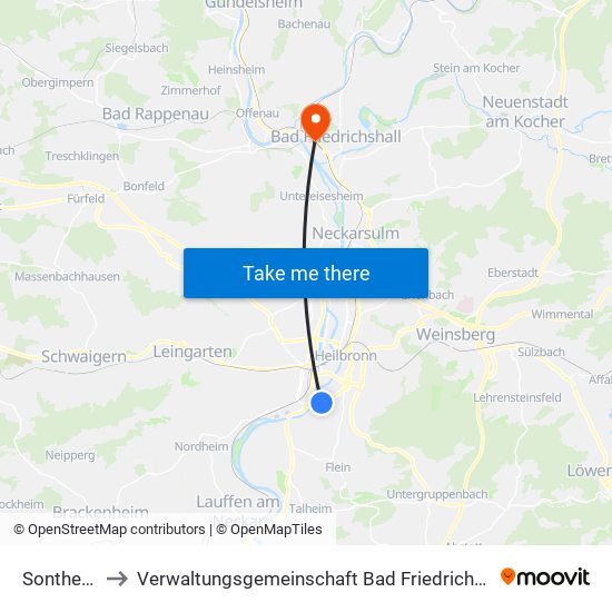 Sontheim to Verwaltungsgemeinschaft Bad Friedrichshall map