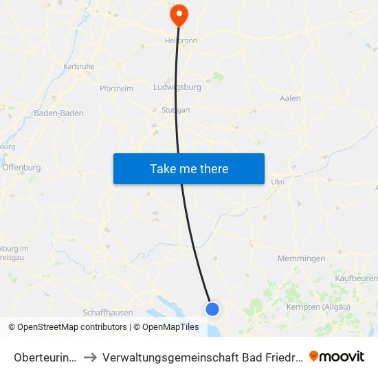 Oberteuringen to Verwaltungsgemeinschaft Bad Friedrichshall map