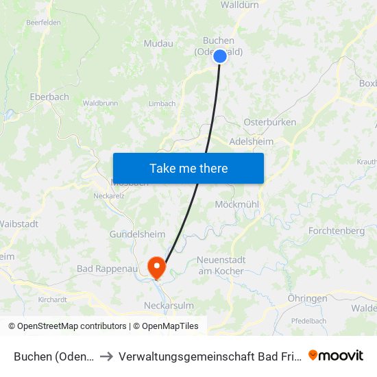 Buchen (Odenwald) to Verwaltungsgemeinschaft Bad Friedrichshall map