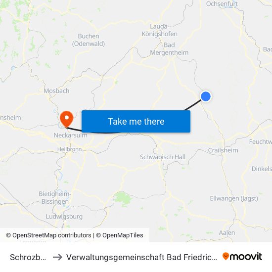 Schrozberg to Verwaltungsgemeinschaft Bad Friedrichshall map