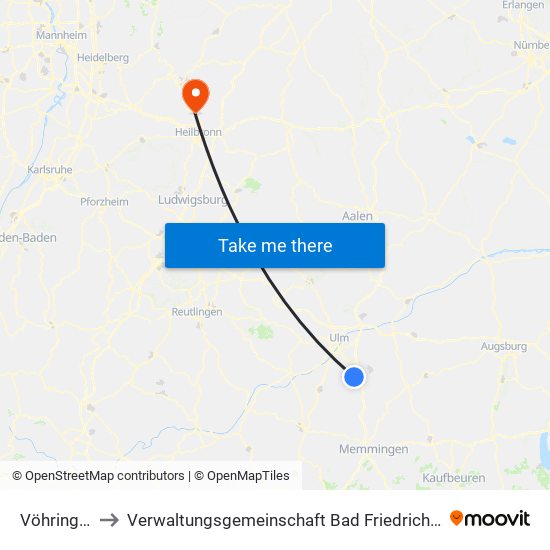 Vöhringen to Verwaltungsgemeinschaft Bad Friedrichshall map