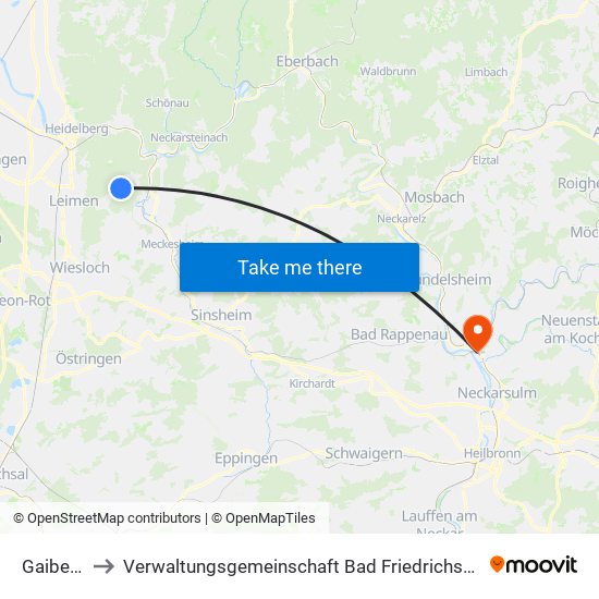 Gaiberg to Verwaltungsgemeinschaft Bad Friedrichshall map