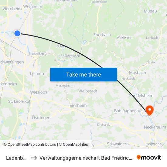 Ladenburg to Verwaltungsgemeinschaft Bad Friedrichshall map