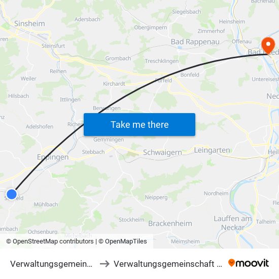 Verwaltungsgemeinschaft Sulzfeld to Verwaltungsgemeinschaft Bad Friedrichshall map