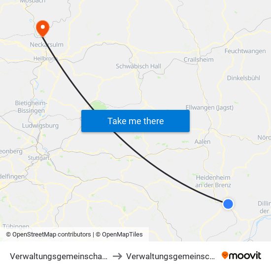Verwaltungsgemeinschaft Giengen An Der Brenz to Verwaltungsgemeinschaft Bad Friedrichshall map