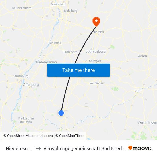 Niedereschach to Verwaltungsgemeinschaft Bad Friedrichshall map