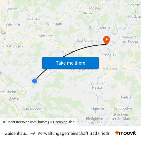 Zaisenhausen to Verwaltungsgemeinschaft Bad Friedrichshall map