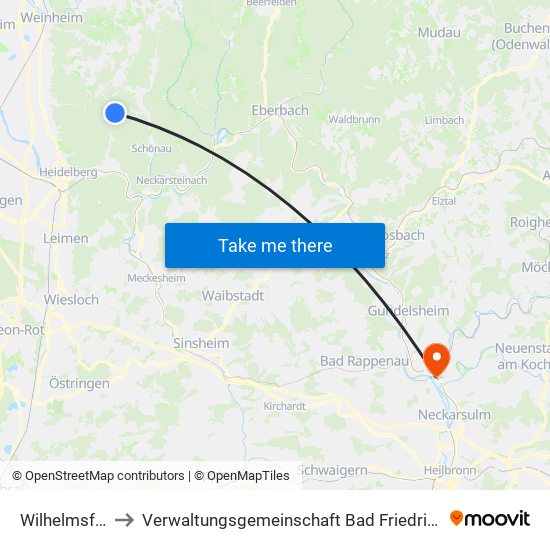 Wilhelmsfeld to Verwaltungsgemeinschaft Bad Friedrichshall map