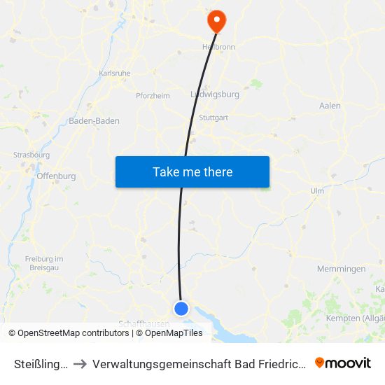Steißlingen to Verwaltungsgemeinschaft Bad Friedrichshall map
