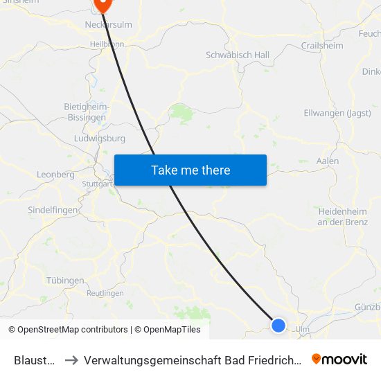 Blaustein to Verwaltungsgemeinschaft Bad Friedrichshall map