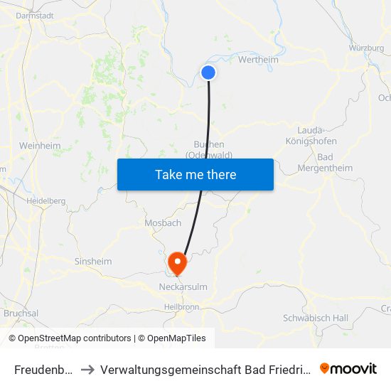 Freudenberg to Verwaltungsgemeinschaft Bad Friedrichshall map