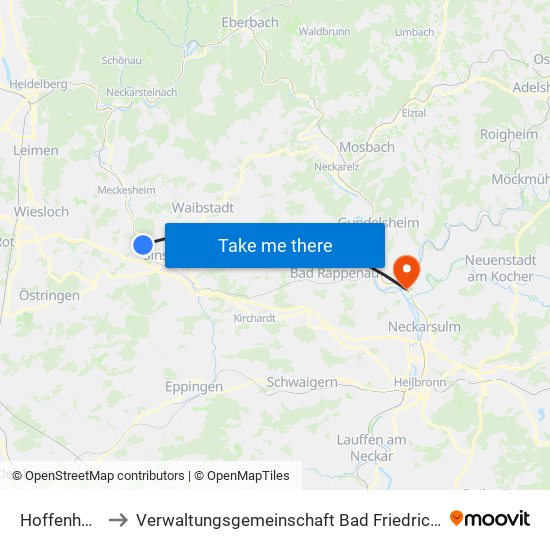 Hoffenheim to Verwaltungsgemeinschaft Bad Friedrichshall map