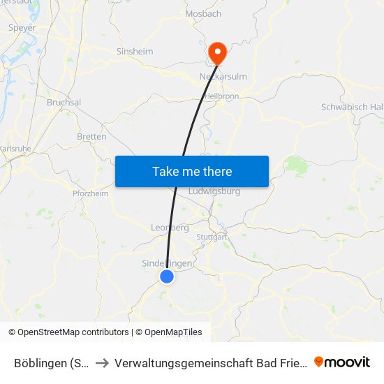 Böblingen (Stadt) to Verwaltungsgemeinschaft Bad Friedrichshall map