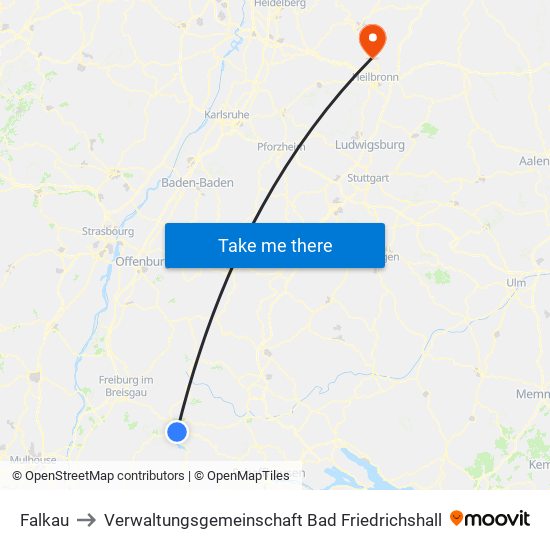 Falkau to Verwaltungsgemeinschaft Bad Friedrichshall map
