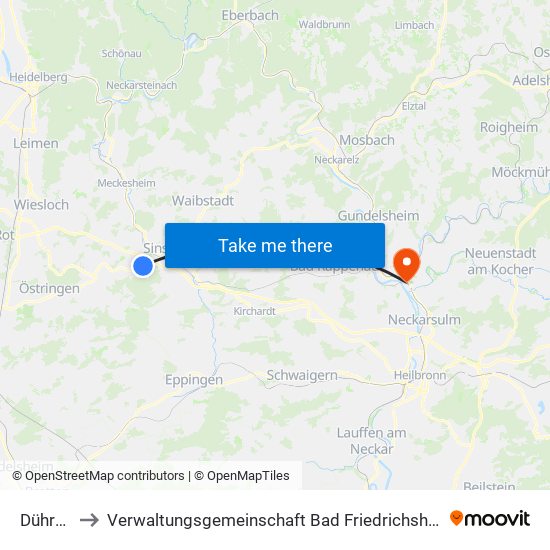 Dühren to Verwaltungsgemeinschaft Bad Friedrichshall map