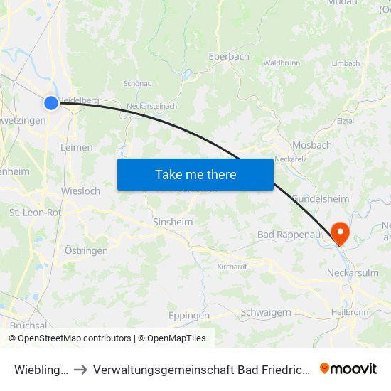 Wieblingen to Verwaltungsgemeinschaft Bad Friedrichshall map