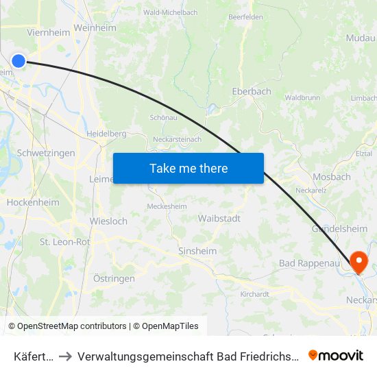 Käfertal to Verwaltungsgemeinschaft Bad Friedrichshall map